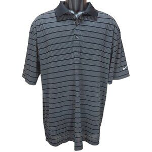 Nike Golf Mens Black Striped Dri-Fit Performance Vented Polo Shirt Large
